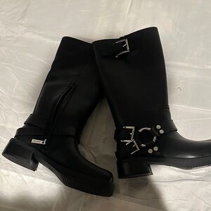 Michael Kors Black Mid-Calf Buckle Riding Boots